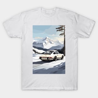 Vintage Racing Car Snowy Background T-Shirt